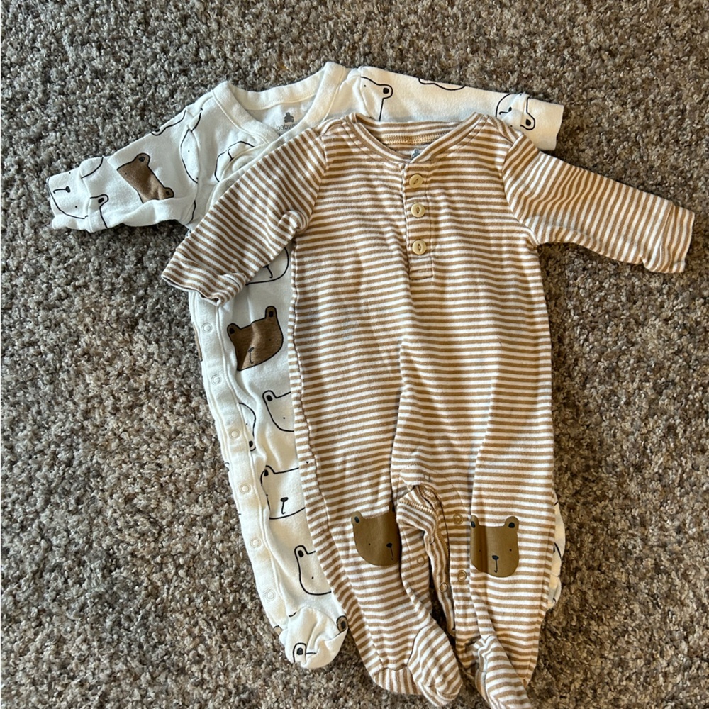 GAP Beige Striped & Cream Bear Footie Set